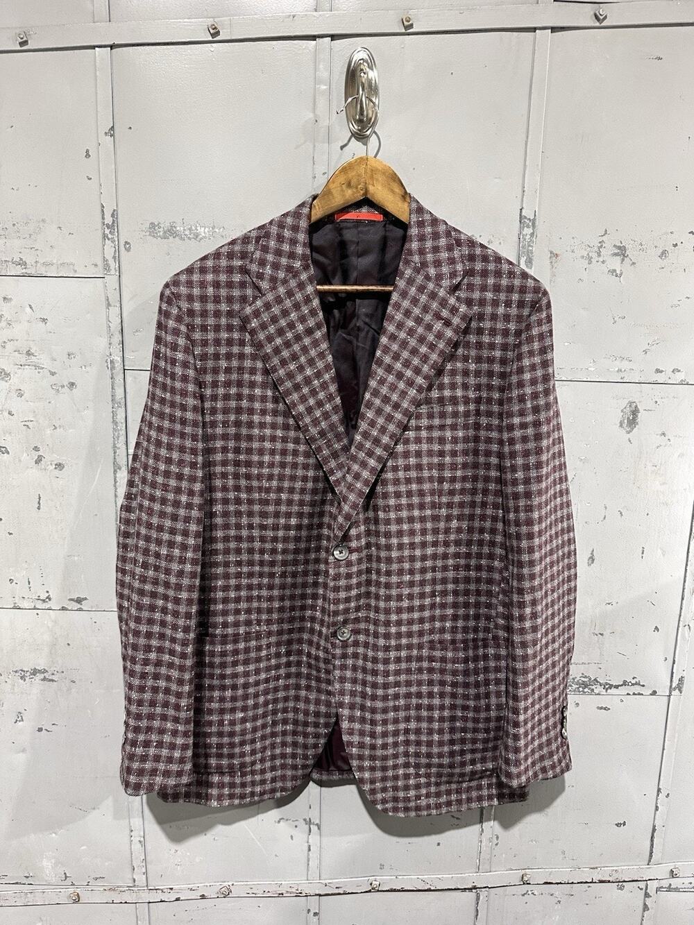 NWT Isaia MUSA Marecchiaro Maroon Plaid Blazer Italy Wool Blend Size 56 8R